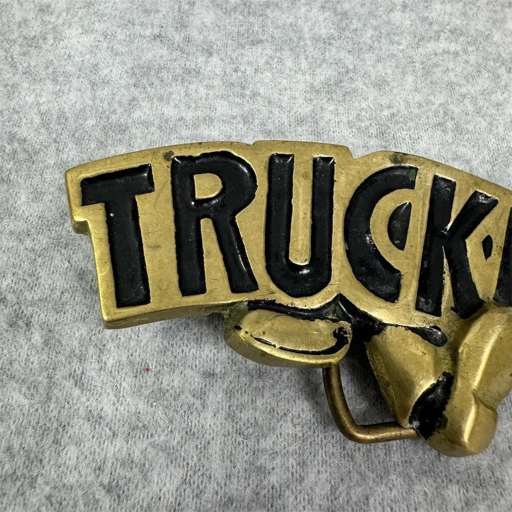 Baron Buckle TRUCKIN' Belt Buckle Solid Brass Vintage Americana